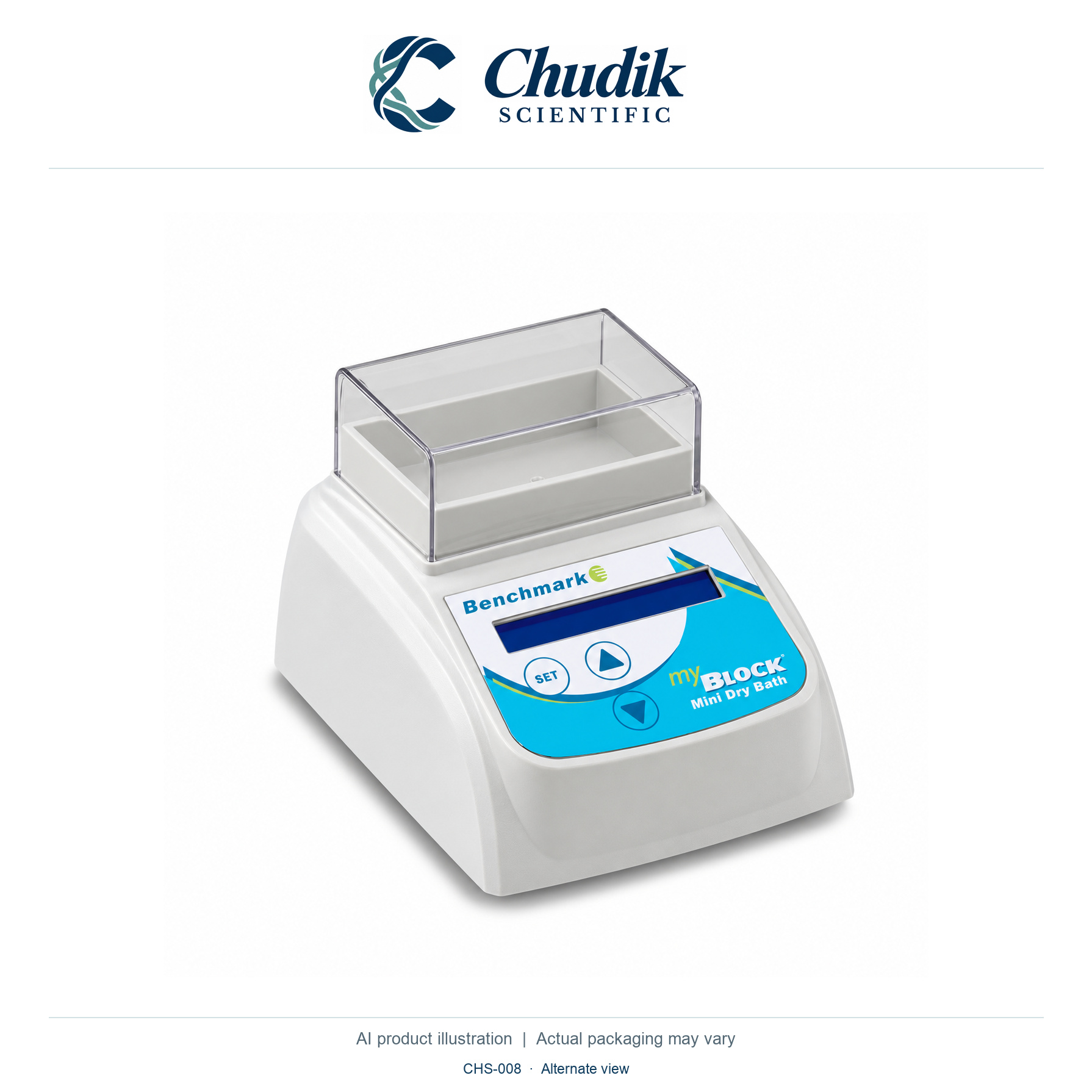 myBlock Mini Digital Dry Bath, One unit; blocks sold separately — alternate view, Chudik Scientific catalog illustration