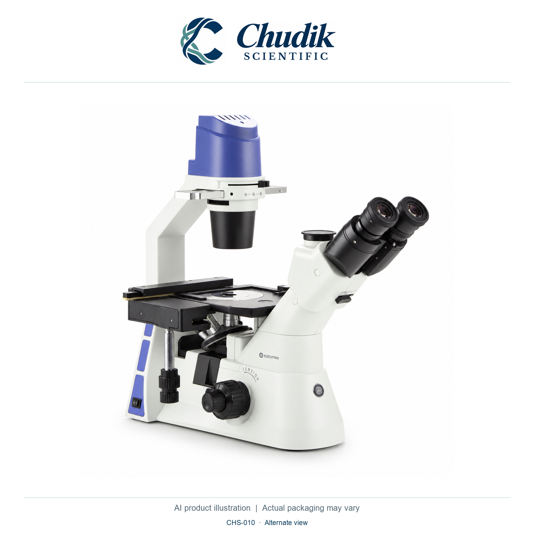 Inverted Trinocular Microscope, 10×/20×/40×, Each — alternate view, Chudik Scientific catalog illustration