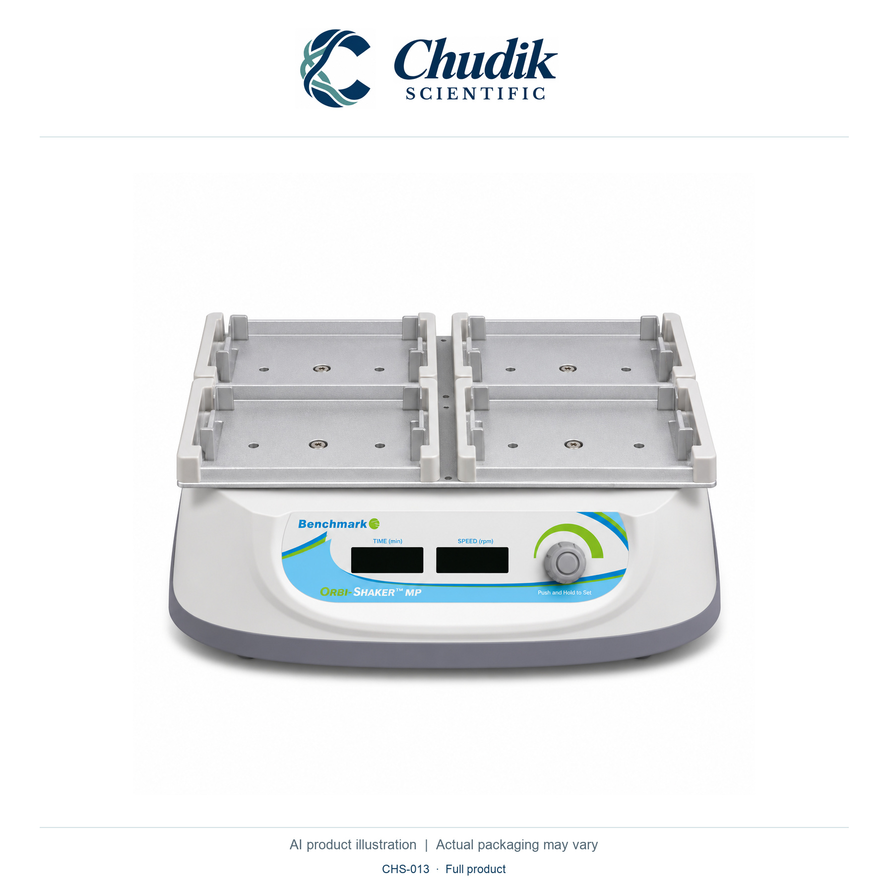 Orbi-Shaker MP Microplate Shaker, Universal voltage; 4-position platform included — full product, Chudik Scientific catalog illustration