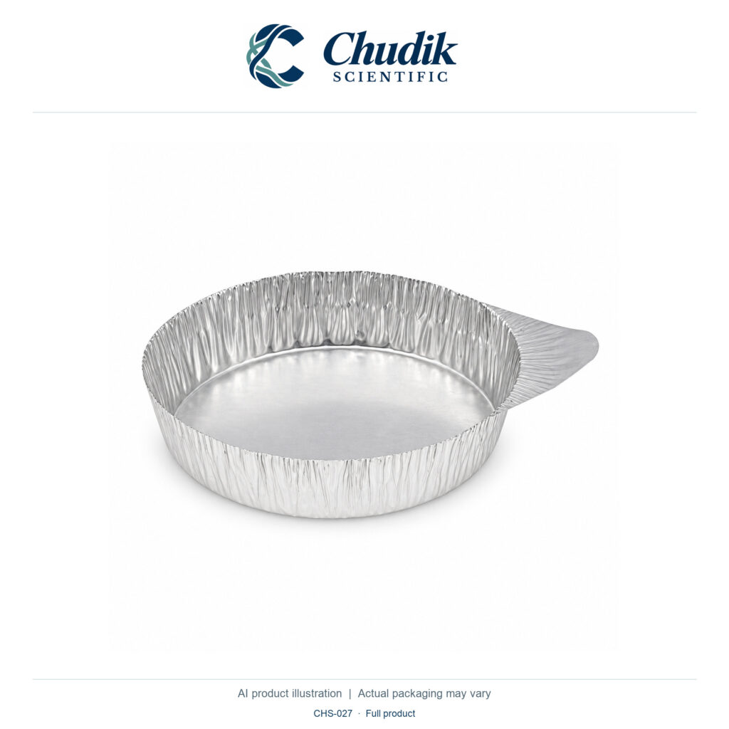 Chudik Scientific | Oil-Free Aluminum Weighing Boats, 50 mL — 50mL crinkle wall with finger tab; 100pack