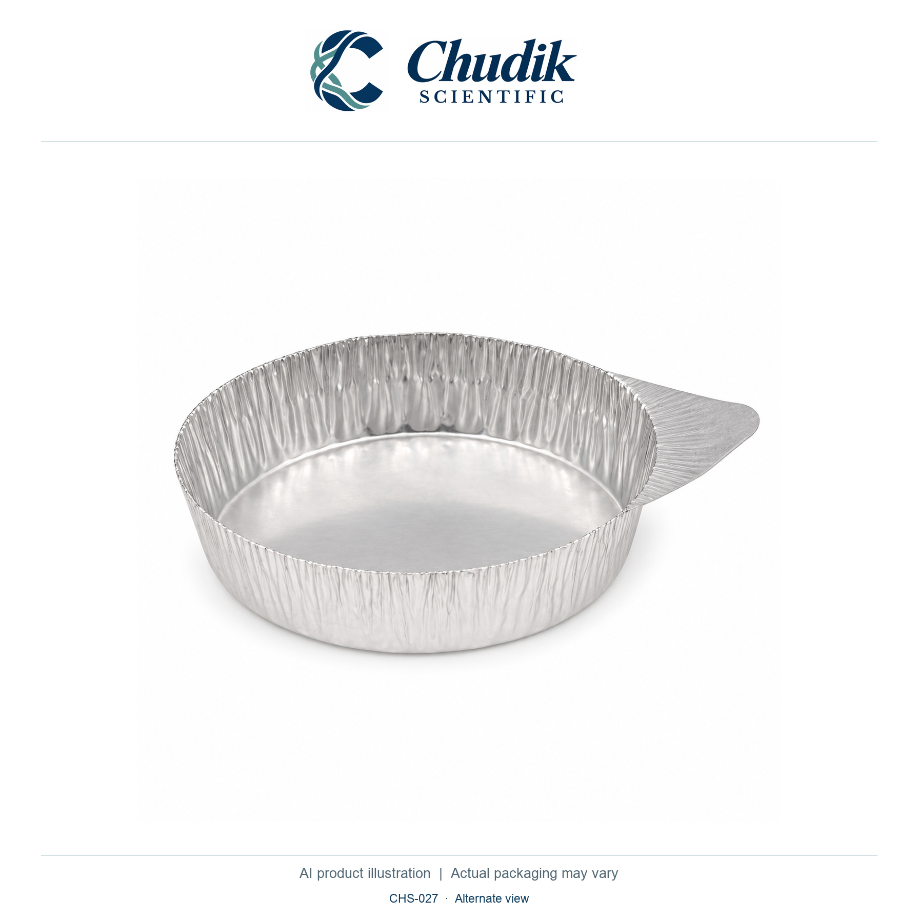 Oil-Free Aluminum Weighing Boats, 50 mL, 50mL crinkle wall with finger tab; 100pack — alternate view, Chudik Scientific catalog illustration