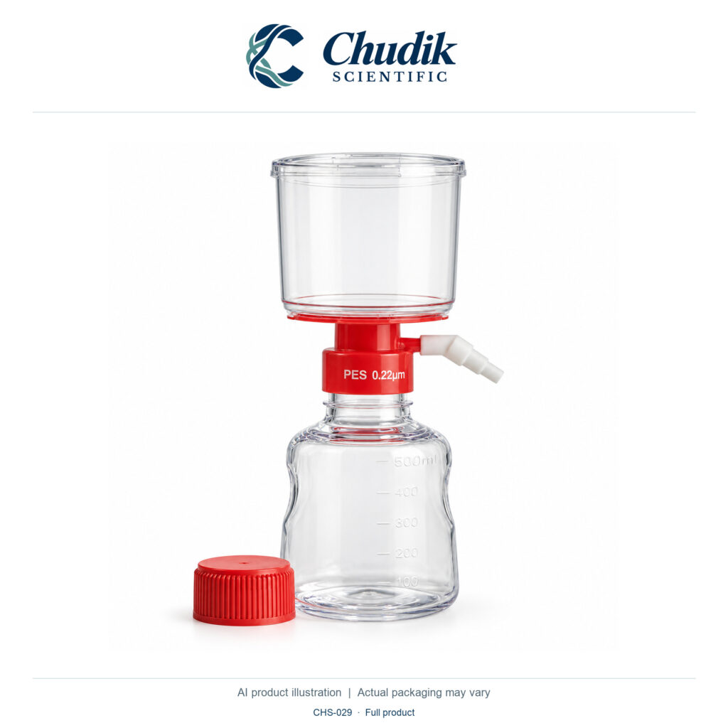 Chudik Scientific | Sterile PES Vacuum Filter System, 500 mL, 0.22 µm — Case of 12