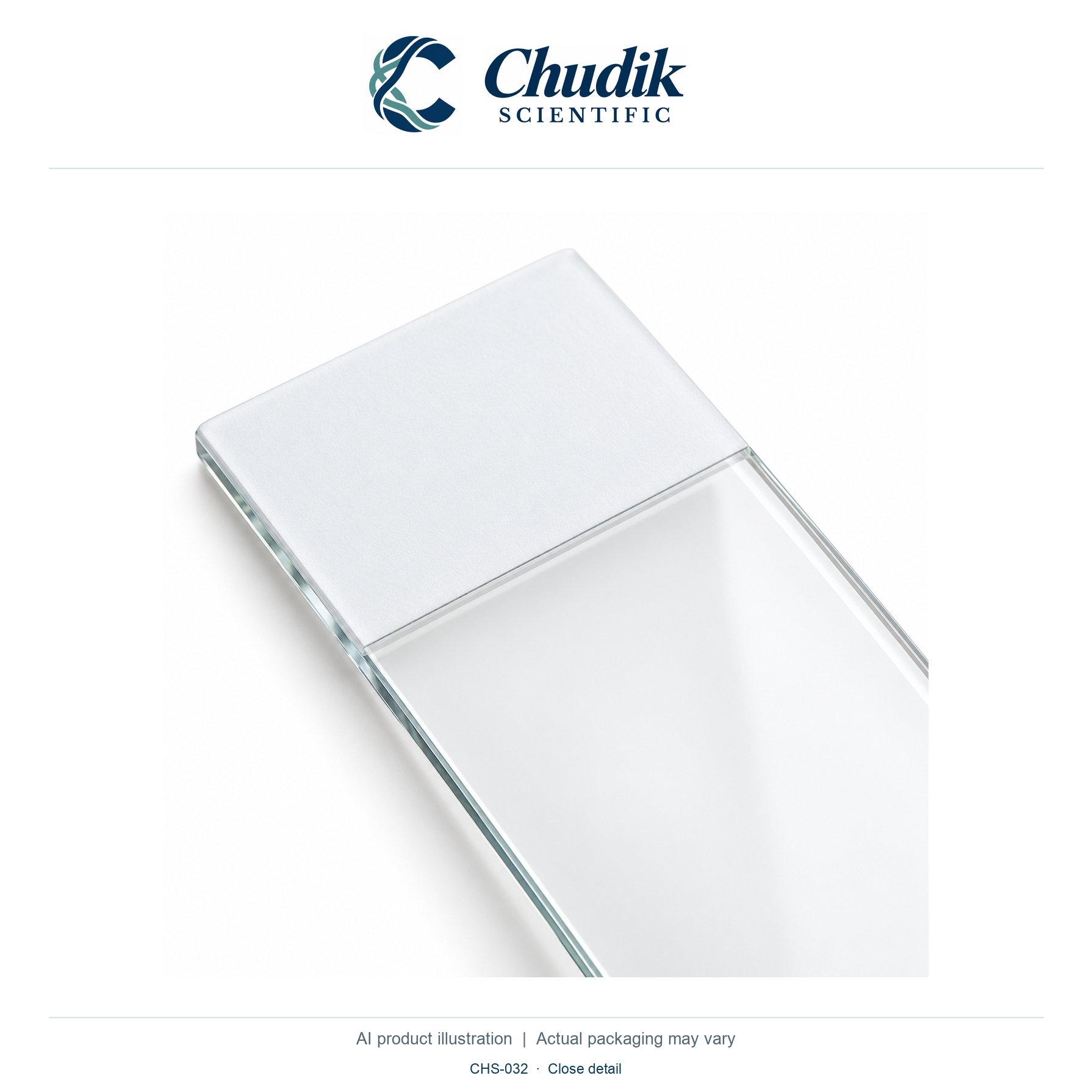 Charged White-Frosted Microscope Slides, 25 × 75 mm, Box of 72 / White — close detail, Chudik Scientific catalog illustration