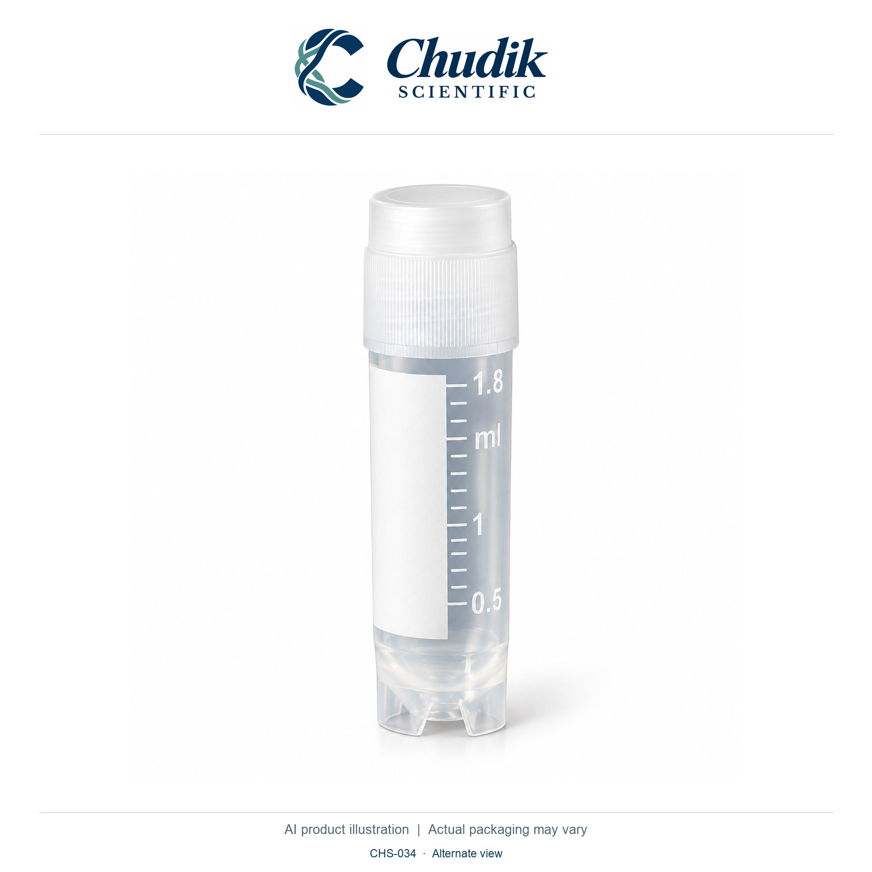 CryoClear Externally Threaded Vials, 2 mL, Bag of 50 — alternate view, Chudik Scientific catalog illustration