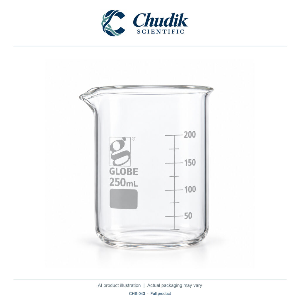 Chudik Scientific | Globe Glass Griffin Beakers, 250 mL — Box of 12