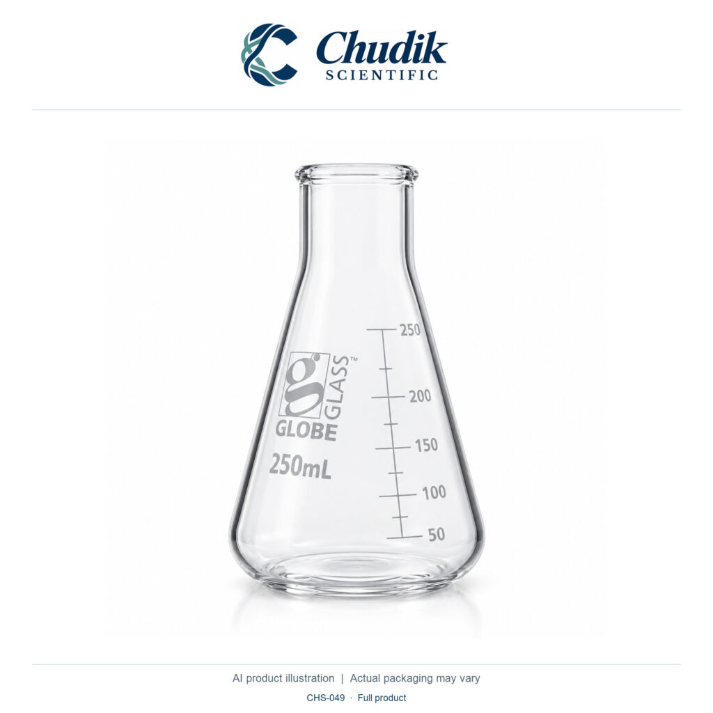 Chudik Scientific | Wide-Mouth Glass Erlenmeyer Flasks, 250 mL — Box of 12