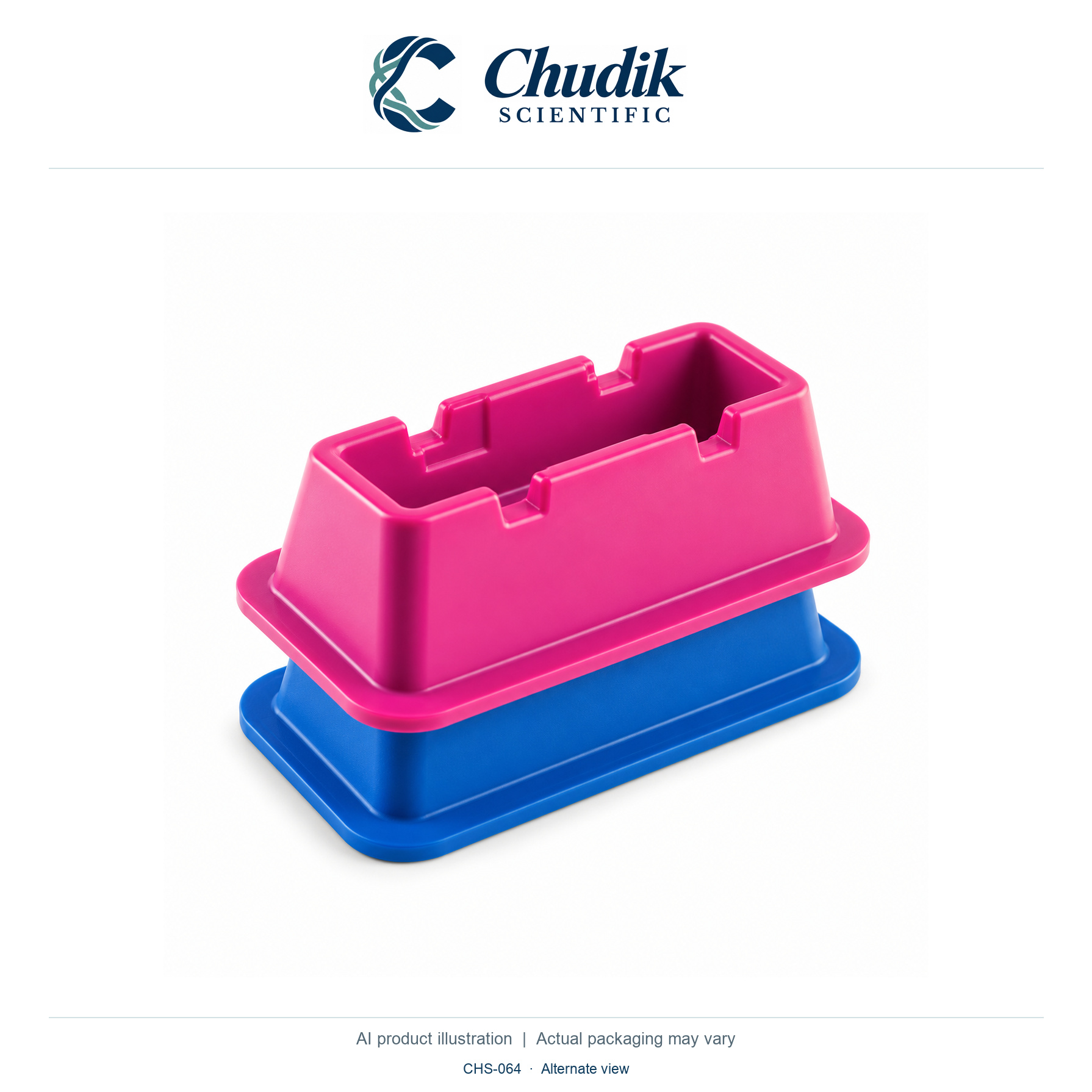 50/55 mL Reagent Reservoir Chillers, 50/55 mL reservoir chillers; assorted Purple/Blue pair, pack 2 — alternate view, Chudik Scientific catalog illustration