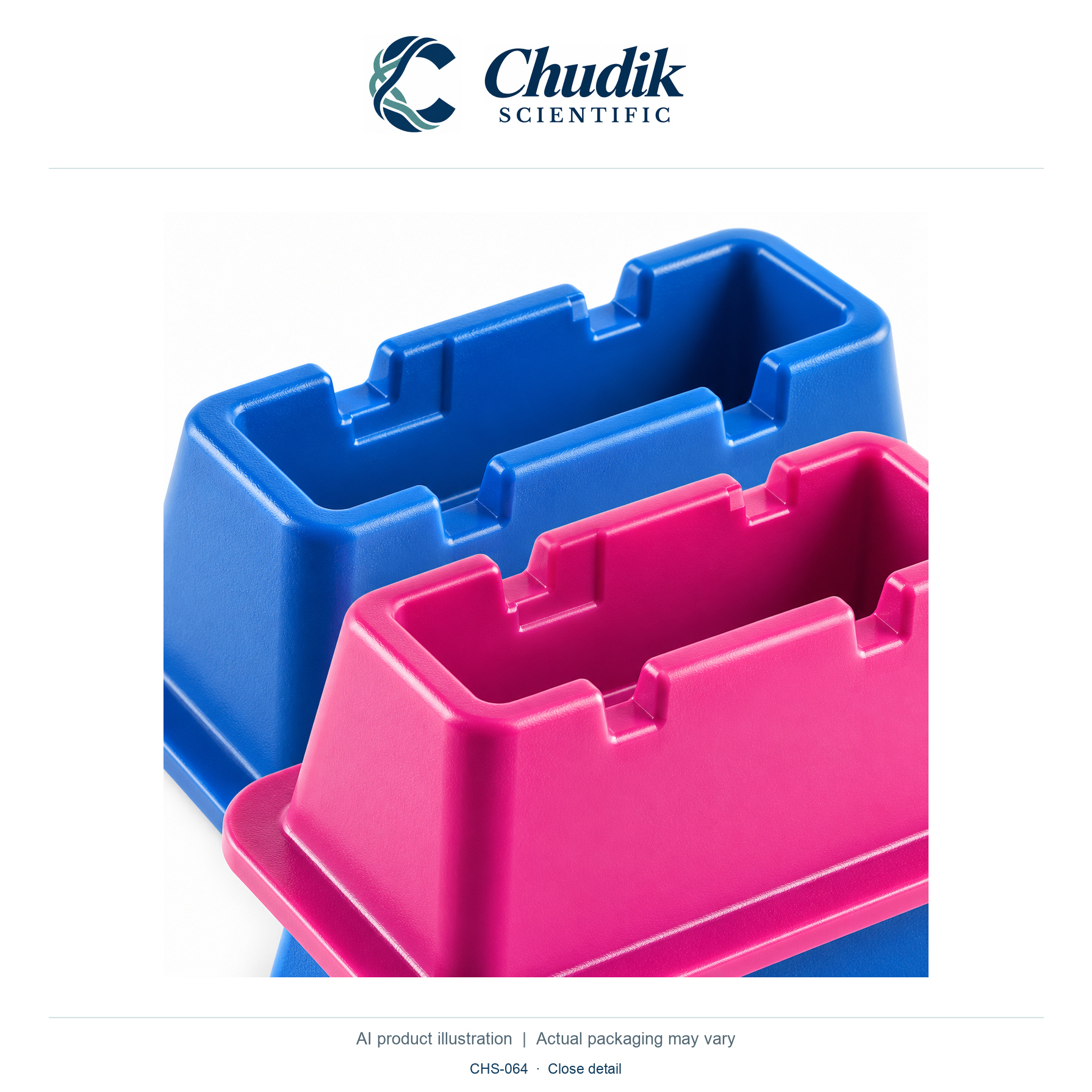 50/55 mL Reagent Reservoir Chillers, 50/55 mL reservoir chillers; assorted Purple/Blue pair, pack 2 — close detail, Chudik Scientific catalog illustration