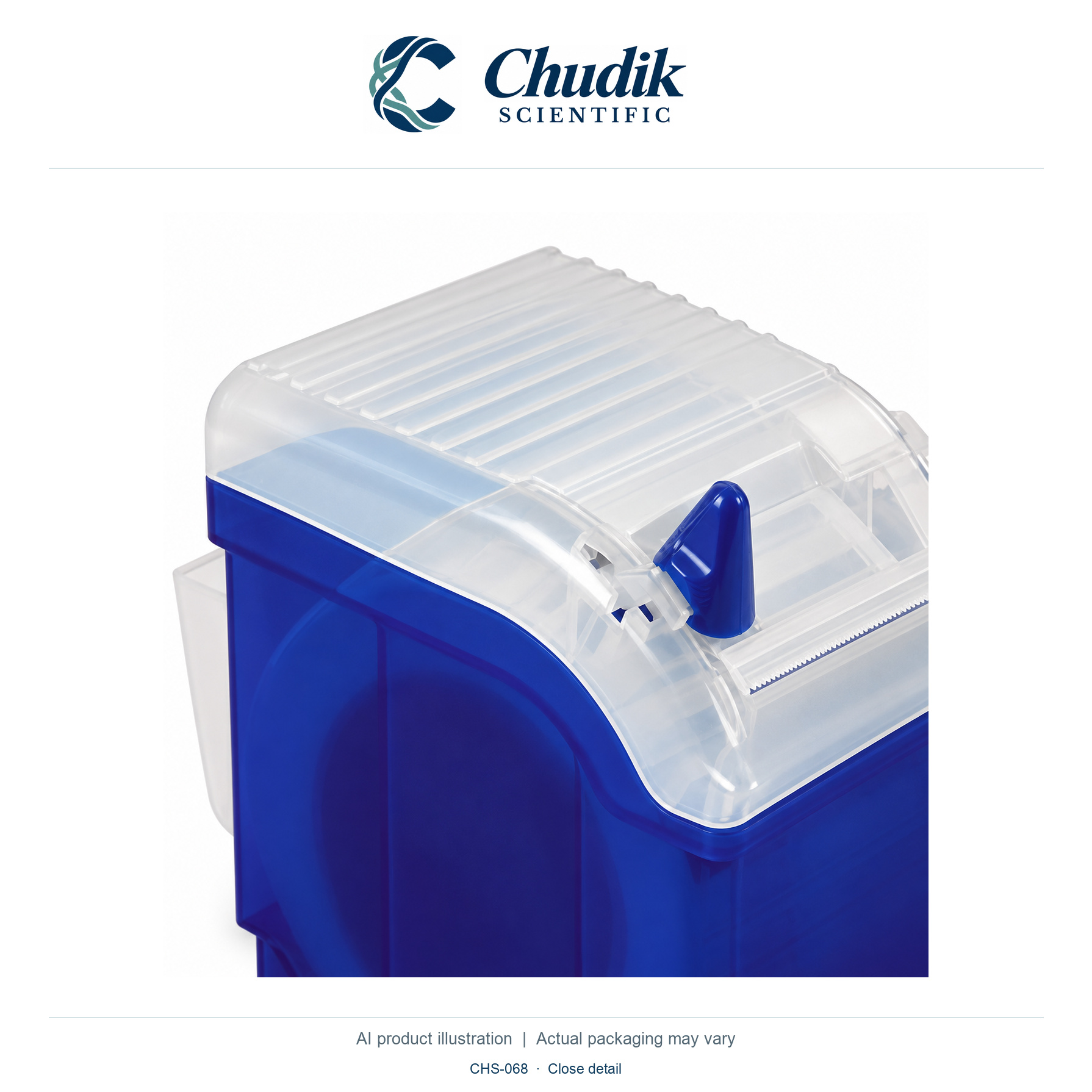 Blue ABS Parafilm M Sealing-Film Dispenser, Blue; one each — close detail, Chudik Scientific catalog illustration