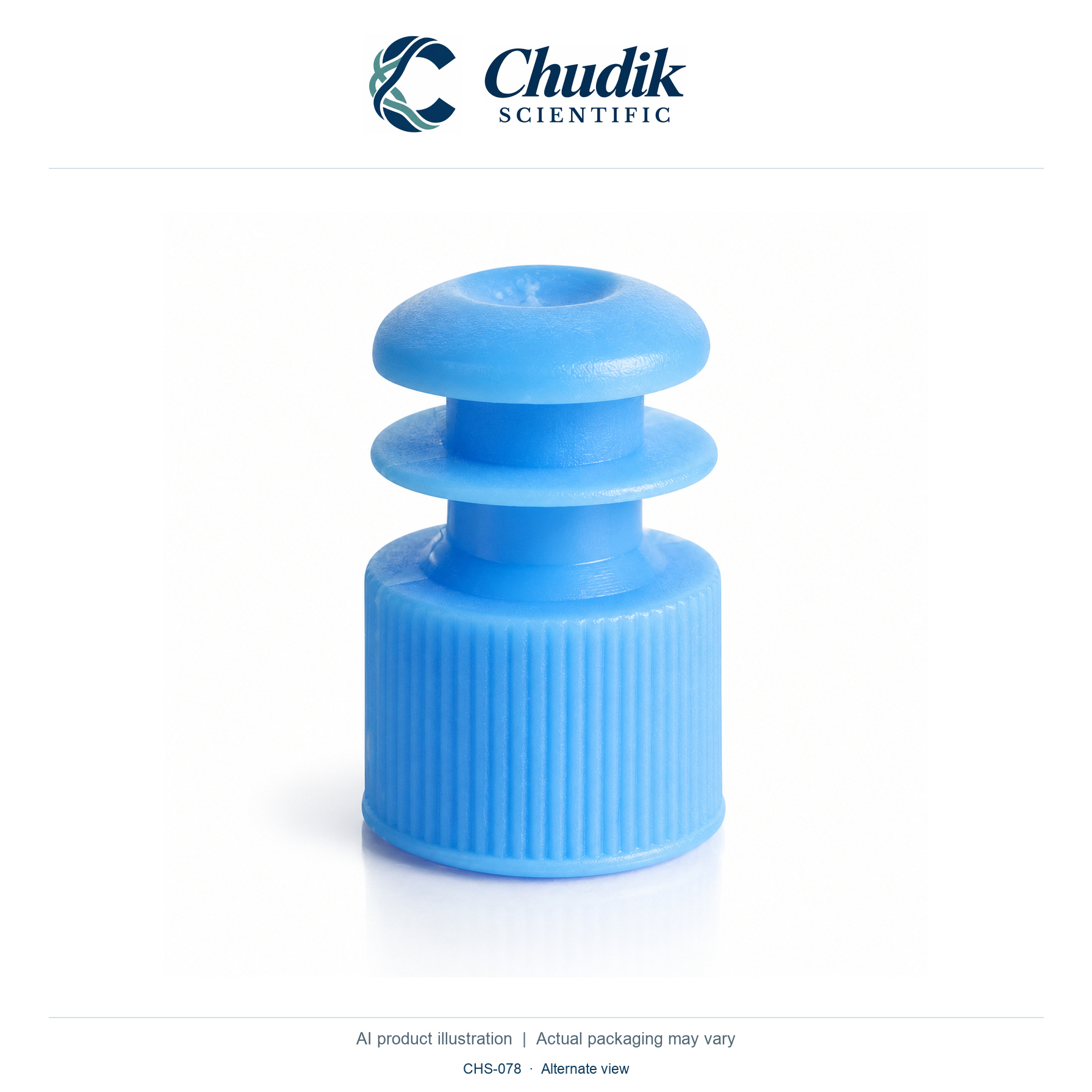Blue 12 mm Flange-Plug Tube Caps, Bag of 1000 / Blue — alternate view, Chudik Scientific catalog illustration