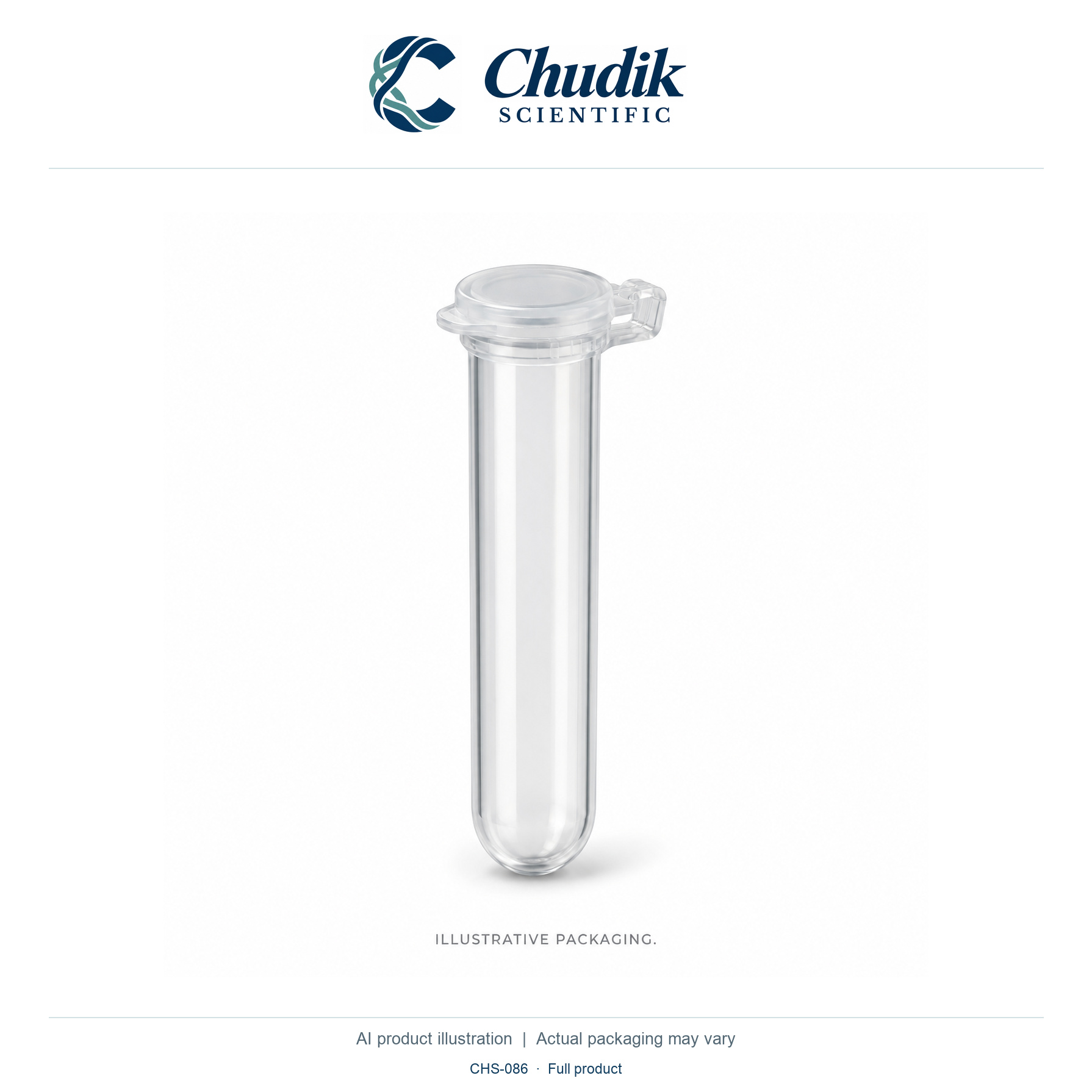 Sterile Dual-Position Snap-Cap Culture Tubes, 5 mL, Case of 500 — full product, Chudik Scientific catalog illustration