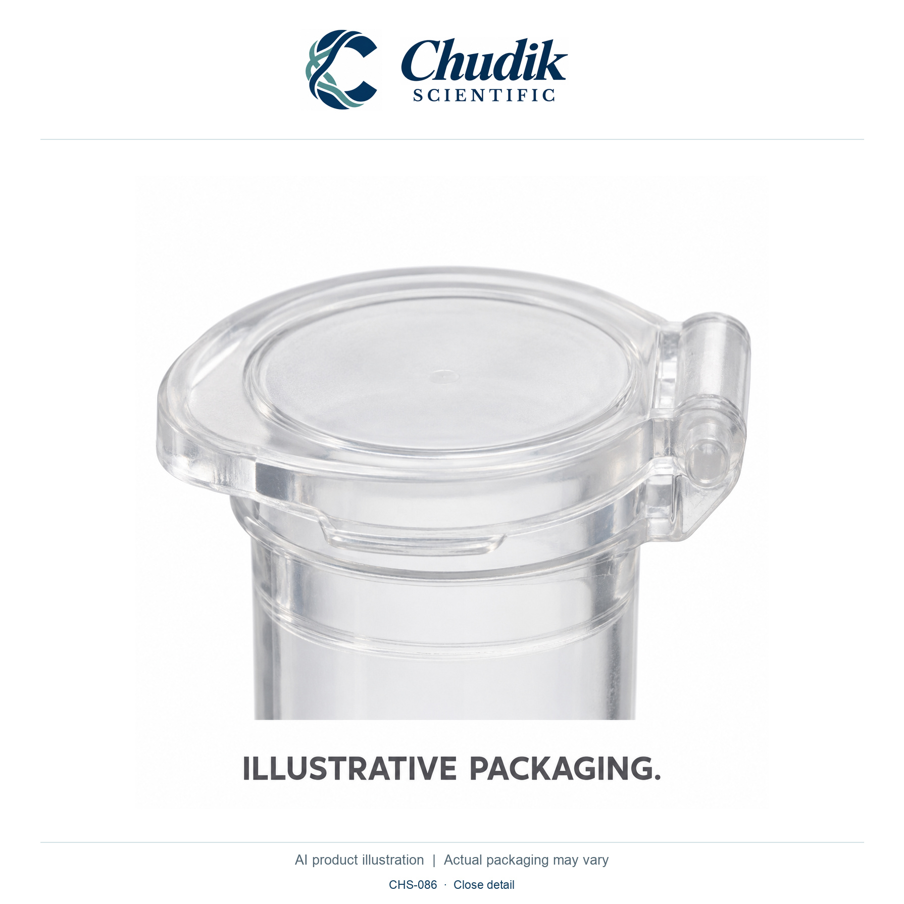 Sterile Dual-Position Snap-Cap Culture Tubes, 5 mL, Case of 500 — close detail, Chudik Scientific catalog illustration