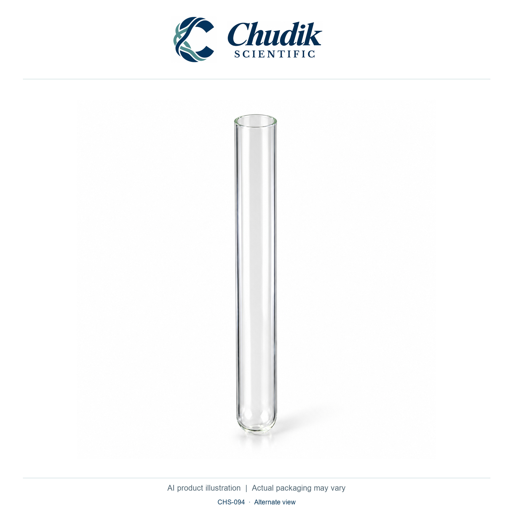 Borosilicate Glass Culture Tubes, 10 mL, Case of 1000 — alternate view, Chudik Scientific catalog illustration