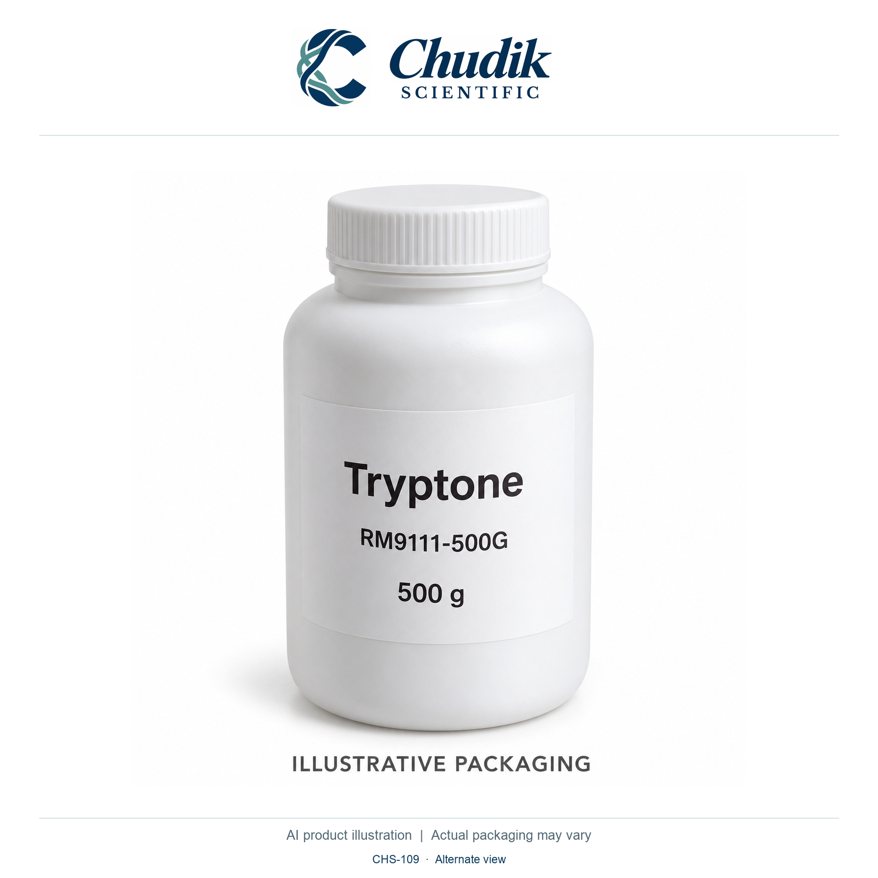 Tryptone, ES, 500 g — alternate view, Chudik Scientific catalog illustration