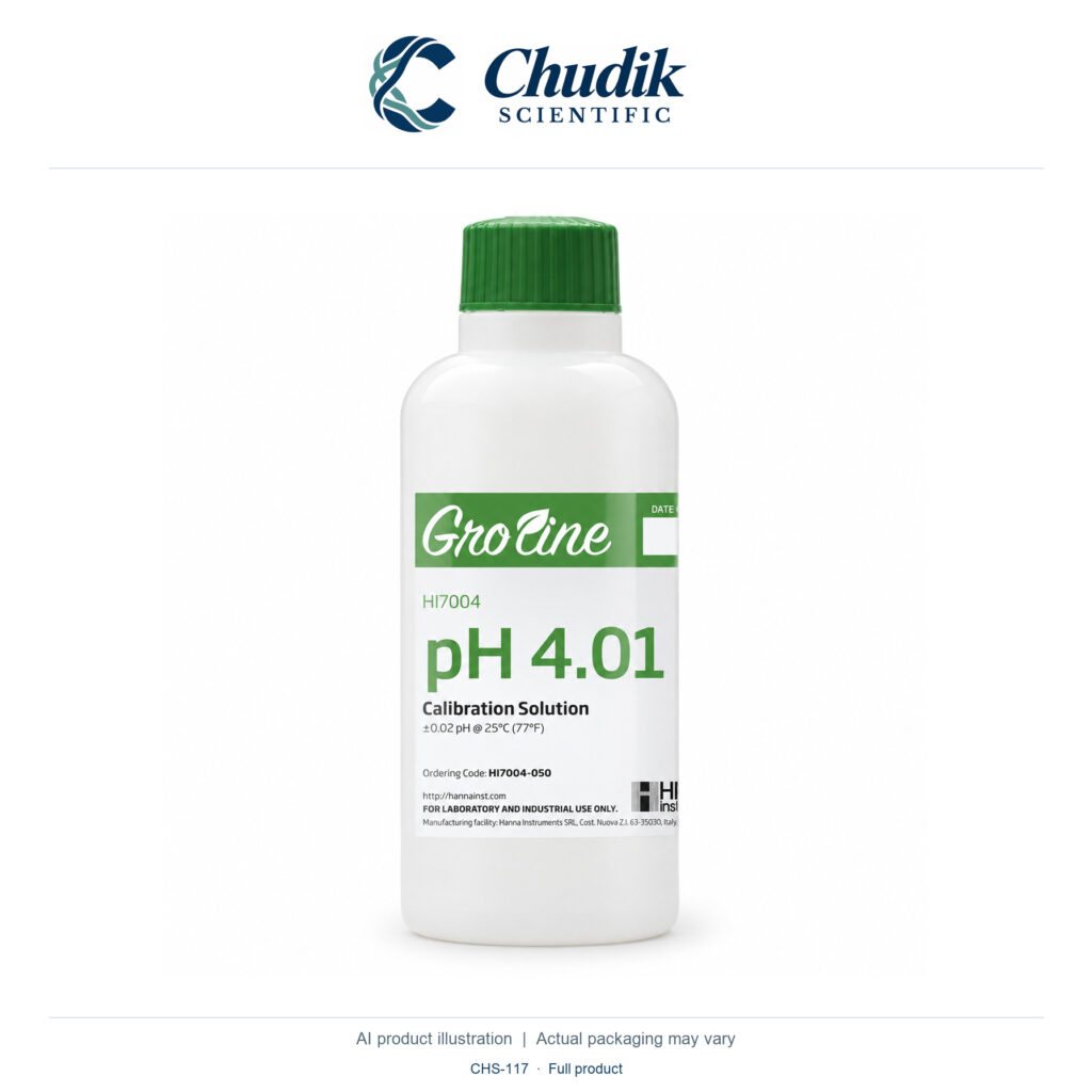 Chudik Scientific | GroLine pH 4.01 Calibration Buffer — 500 mL bottle
