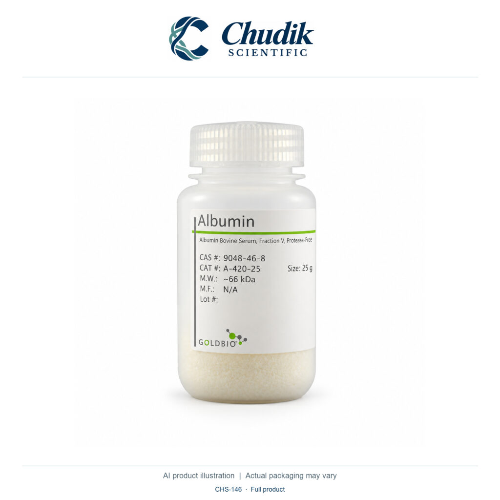 Chudik Scientific | Bovine Serum Albumin, Fraction V — Protease-free powder, 25 g