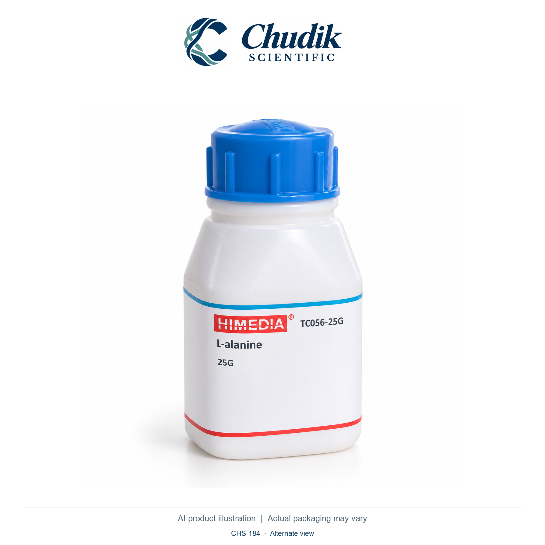 L-Alanine, 25 g — alternate view, Chudik Scientific catalog illustration