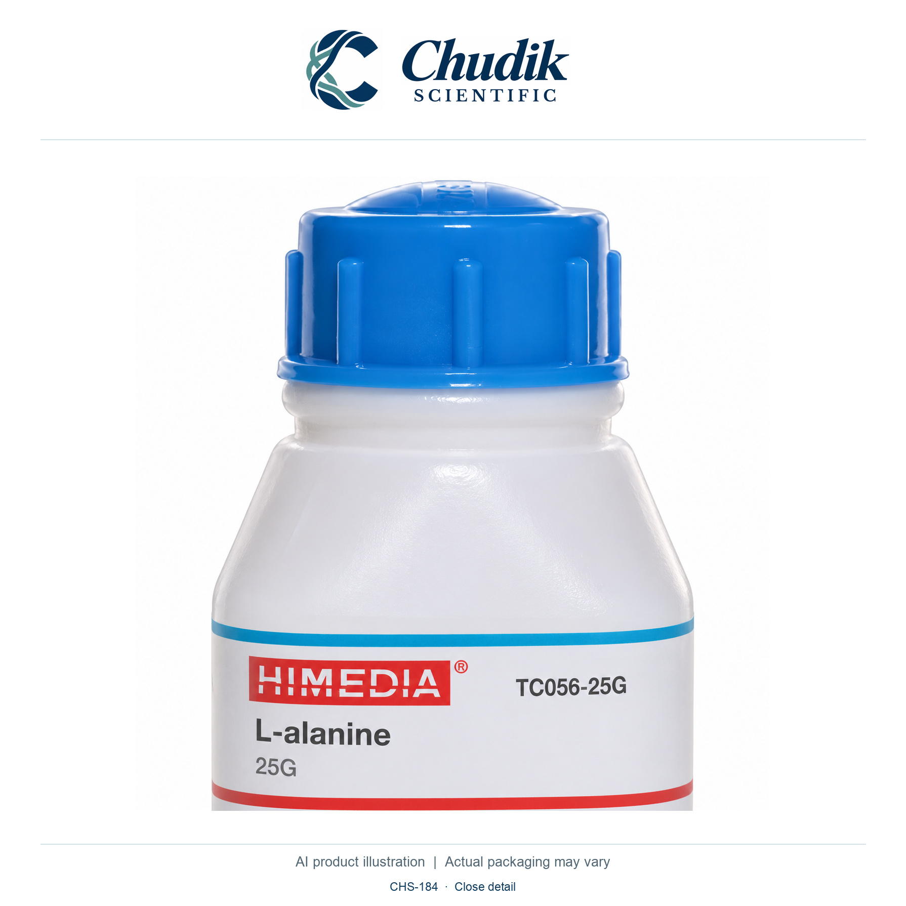 L-Alanine, 25 g — close detail, Chudik Scientific catalog illustration