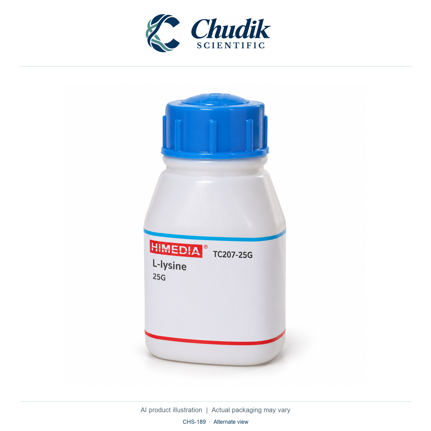 L-Lysine, 25 g — alternate view, Chudik Scientific catalog illustration