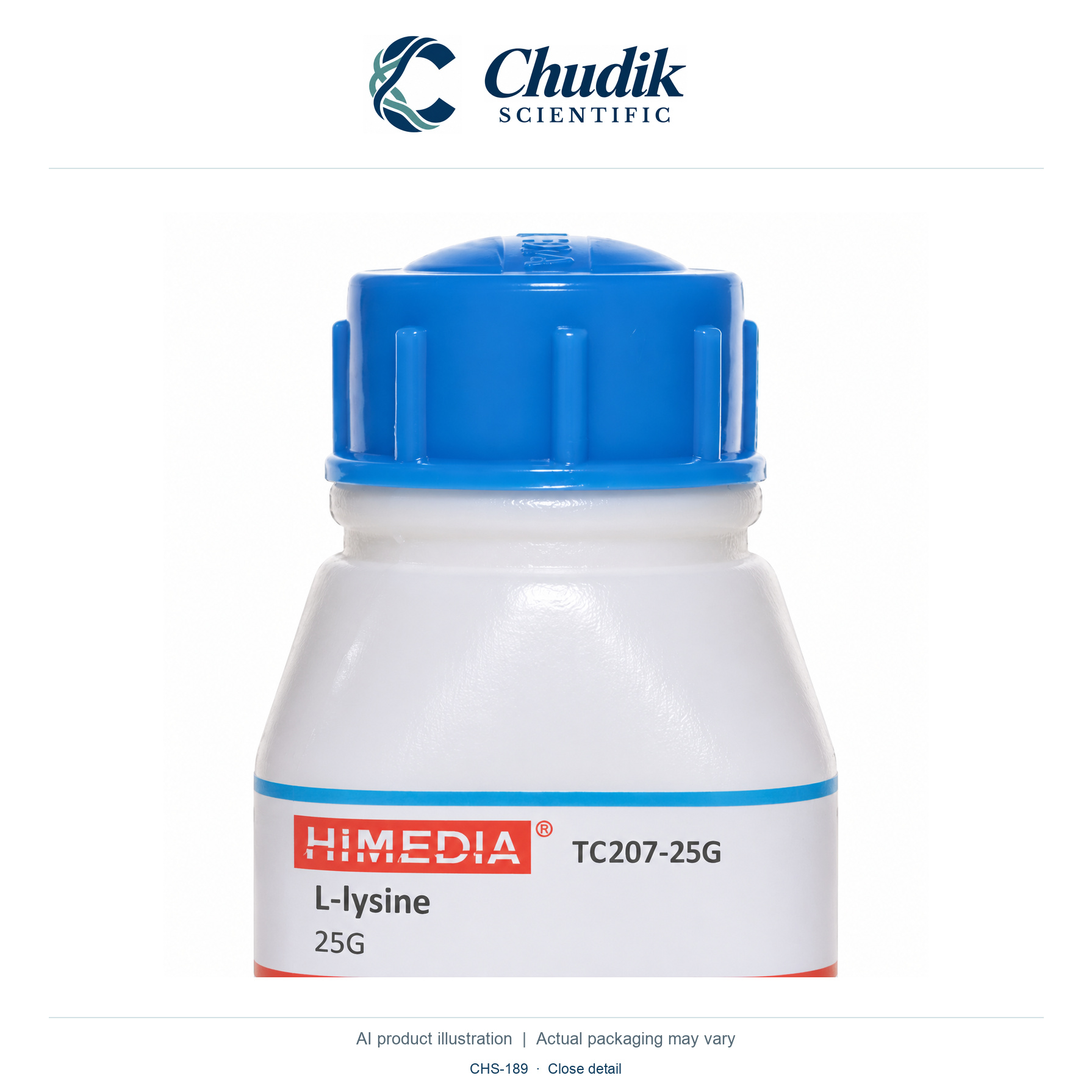 L-Lysine, 25 g — close detail, Chudik Scientific catalog illustration