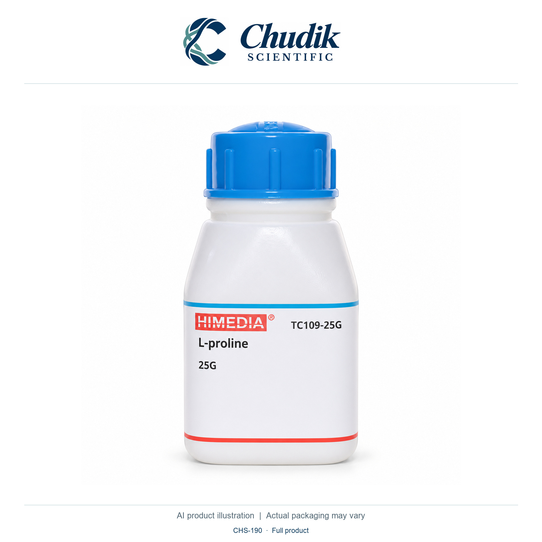 L-Proline, 25 g — full product, Chudik Scientific catalog illustration
