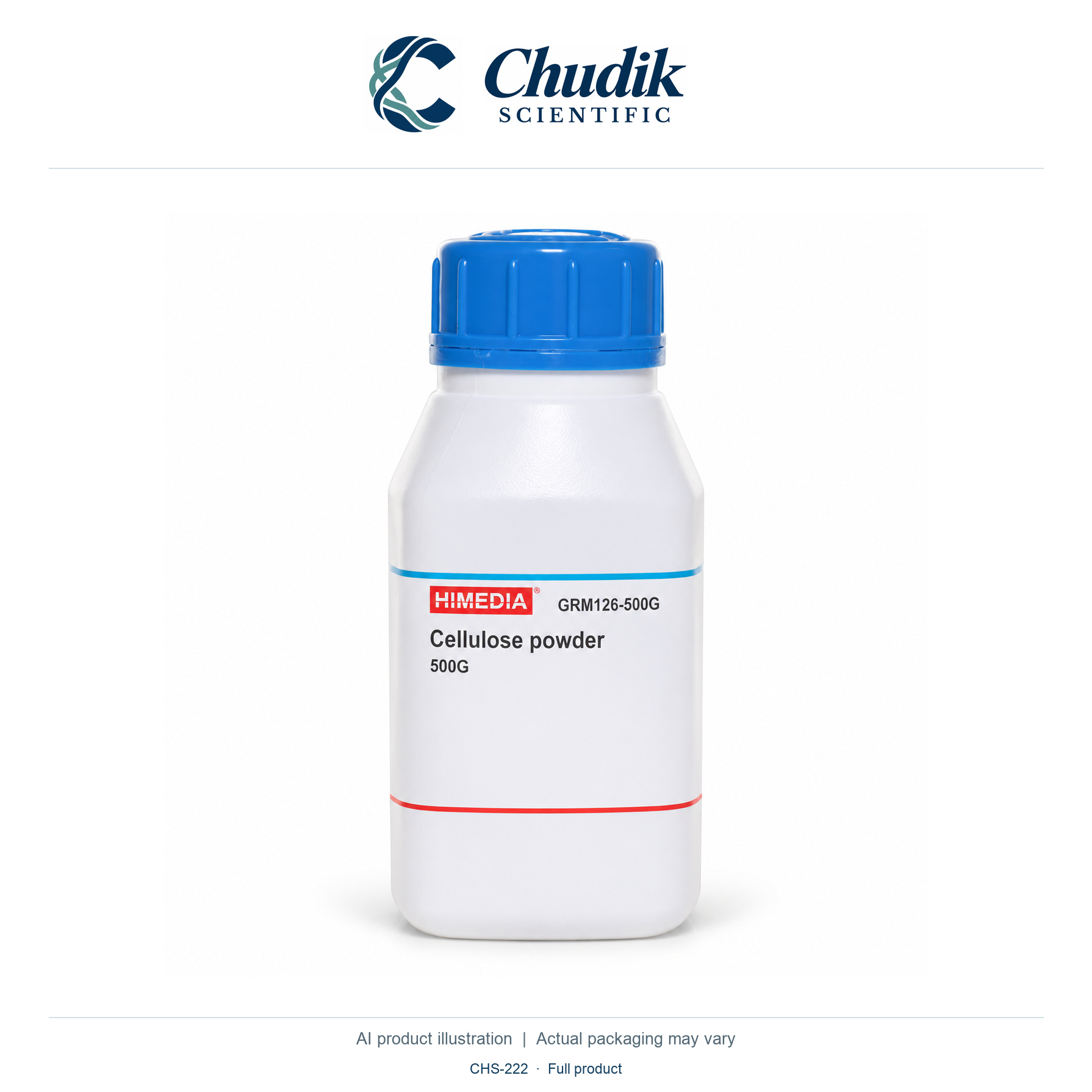 Cellulose powdered, 500 g — full product, Chudik Scientific catalog illustration