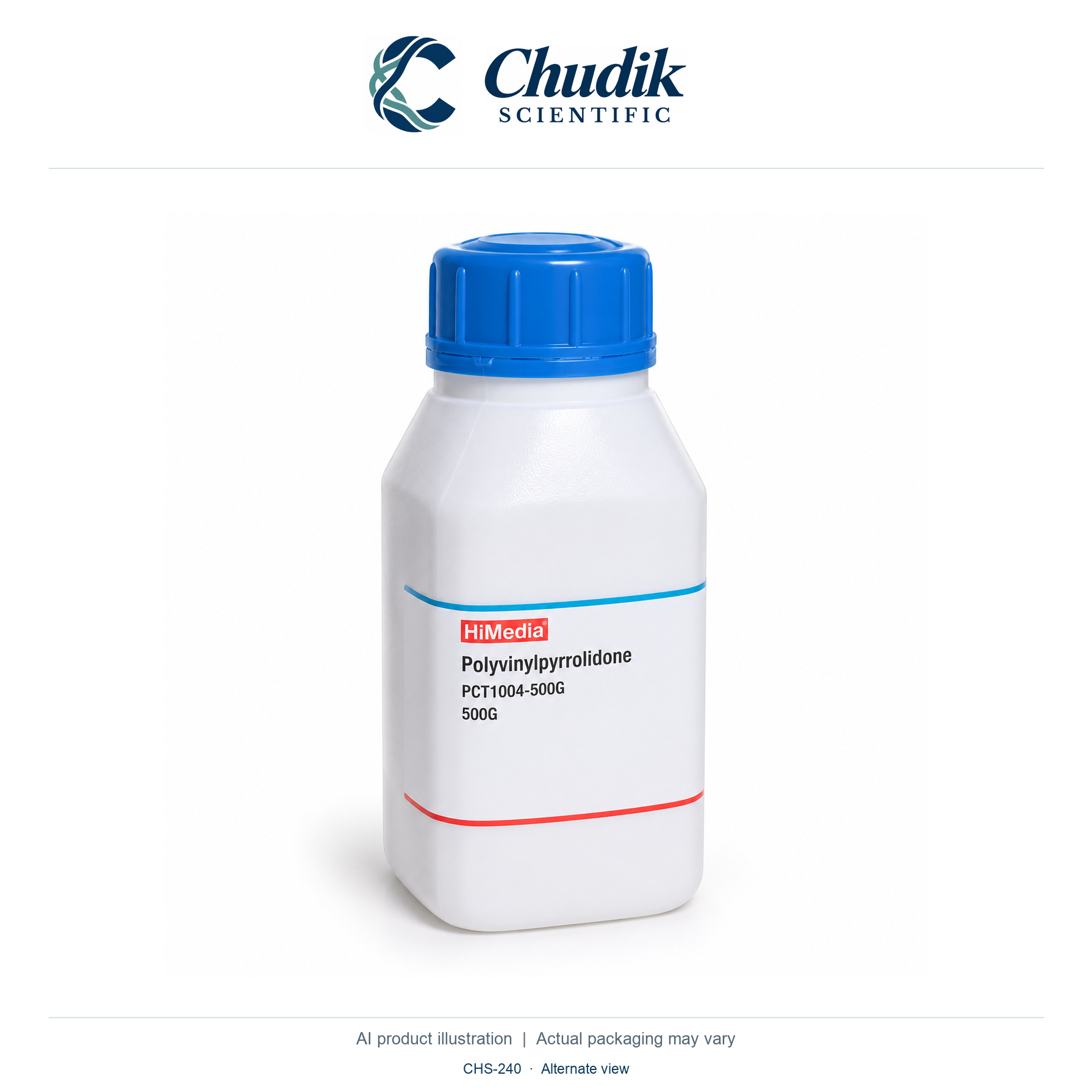 Polyvinylpyrrolidone, PVP 10, 500 g — alternate view, Chudik Scientific catalog illustration