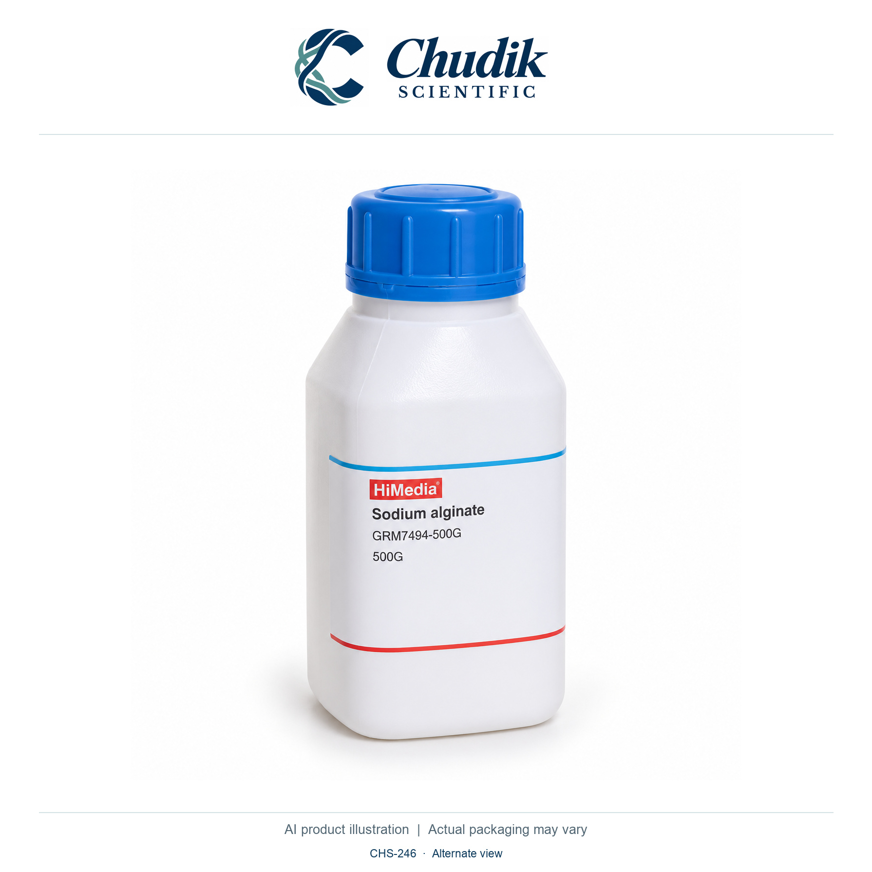 Sodium alginate, 500 g — alternate view, Chudik Scientific catalog illustration