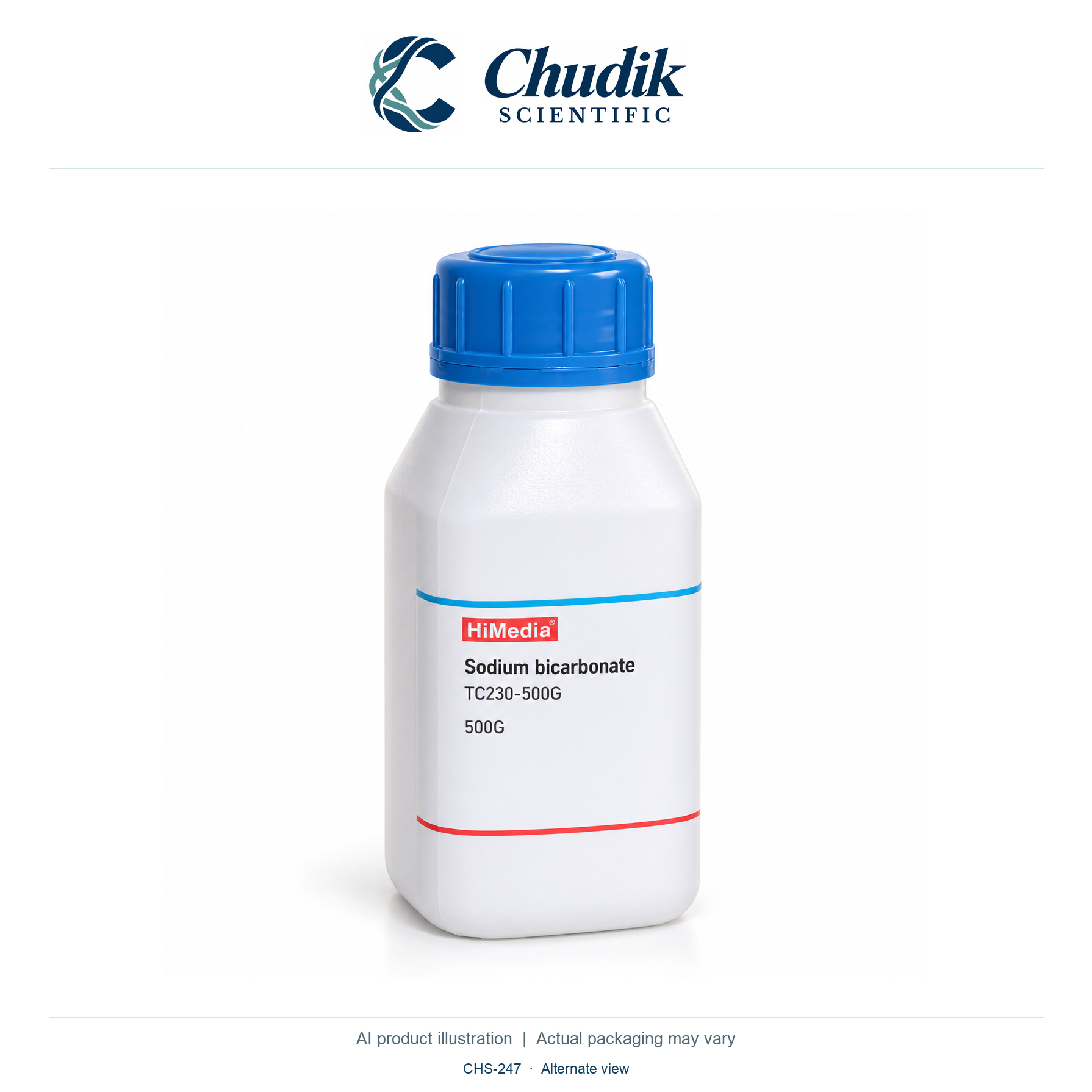 Sodium bicarbonate, 500 g — alternate view, Chudik Scientific catalog illustration