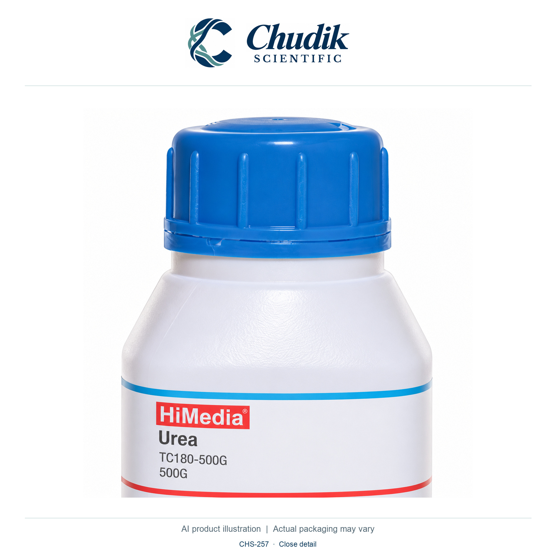 Urea, 500 g — close detail, Chudik Scientific catalog illustration